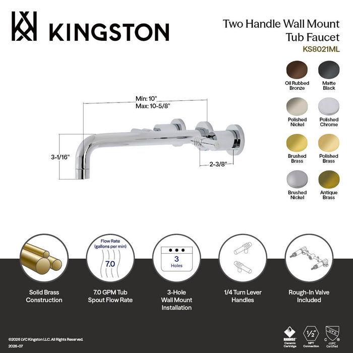 Kingston Sona KS8027ML - Milano Two-Handle 3-Hole Wall Mount Tub Faucet, Brushed Brass