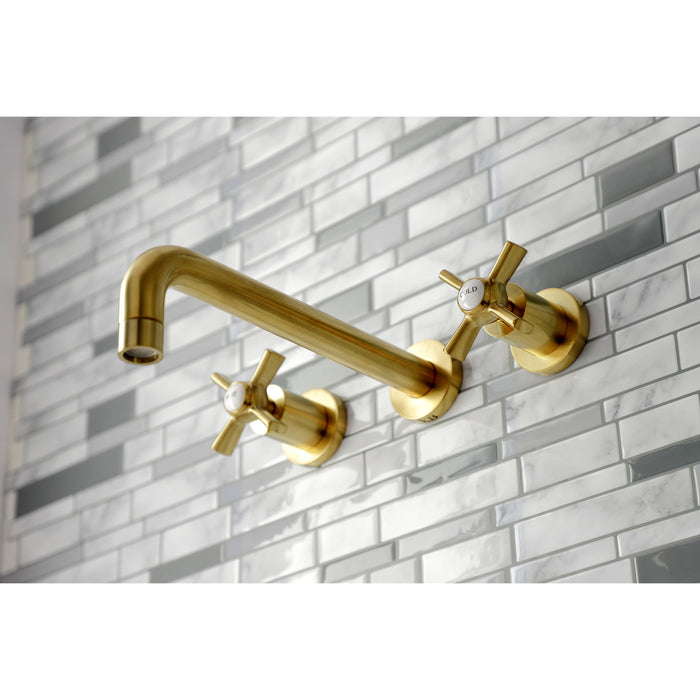 Kingston Sona KS8027ZX - Millennium Two-Handle 3-Hole Wall Mount Tub Faucet, Brushed Brass