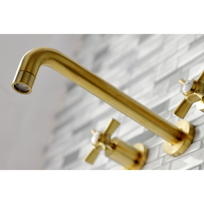 Kingston Sona KS8027ZX - Millennium Two-Handle 3-Hole Wall Mount Tub Faucet, Brushed Brass