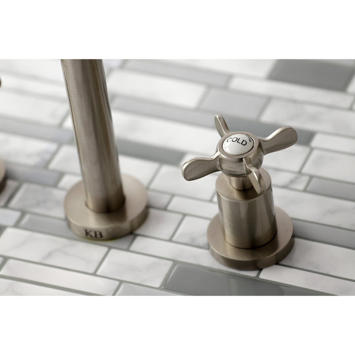 Kingston Tulare KS8028BEX - Essex Two-Handle 3-Hole Wall Mount Tub Faucet, Brushed Nickel