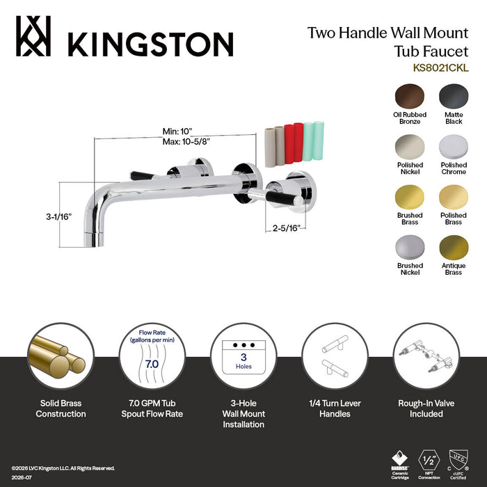 Kingston Sona KS8028CKL - Kaiser Two-Handle 3-Hole Wall Mount Tub Faucet, Brushed Nickel