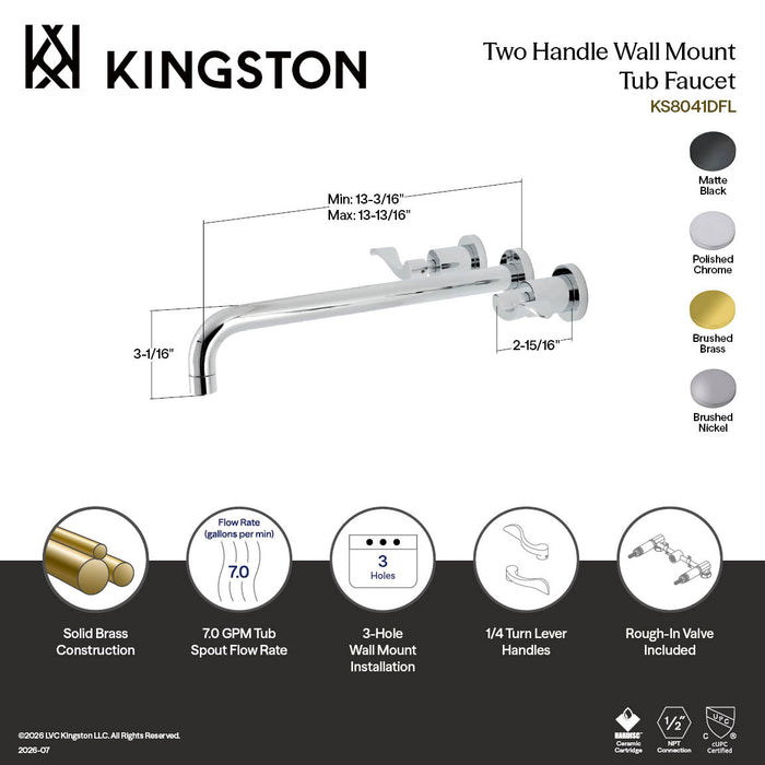 Kingston Sona KS8040DFL - NuWave Two-Handle 3-Hole Wall Mount Tub Faucet, Matte Black