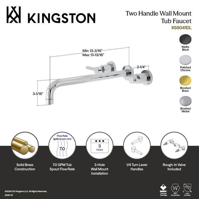 Kingston Sona KS8040DL - Concord Two-Handle 3-Hole Wall Mount Tub Faucet, Matte Black