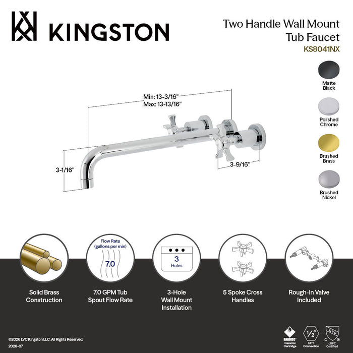 Kingston Sona KS8040NX - Hamilton Two-Handle 3-Hole Wall Mount Tub Faucet, Matte Black