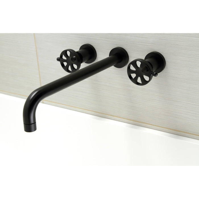 Kingston Sona KS8040RX - Belknap Two-Handle 3-Hole Wall Mount Tub Faucet, Matte Black