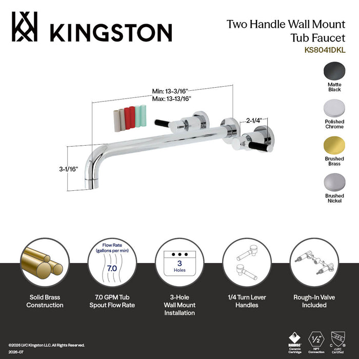 Kingston Sona KS8041DKL - Kaiser Two-Handle 3-Hole Wall Mount Tub Faucet, Polished Chrome