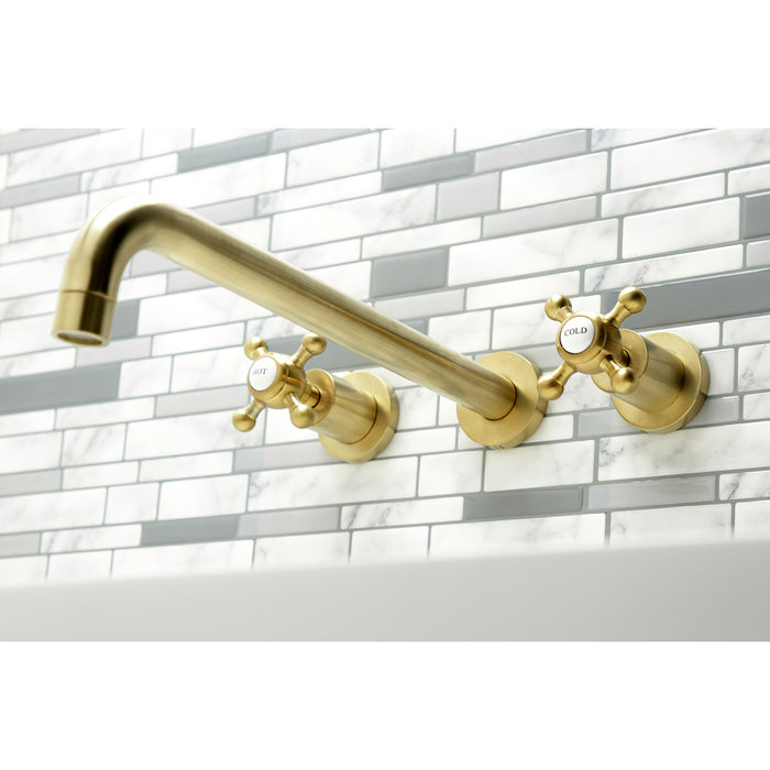 Kingston Tulare KS8047BX - Metropolitan Two-Handle 3-Hole Wall Mount Tub Faucet, Brushed Brass