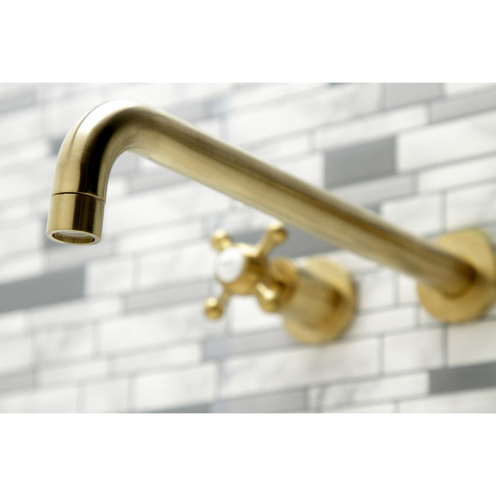 Kingston Tulare KS8047BX - Metropolitan Two-Handle 3-Hole Wall Mount Tub Faucet, Brushed Brass