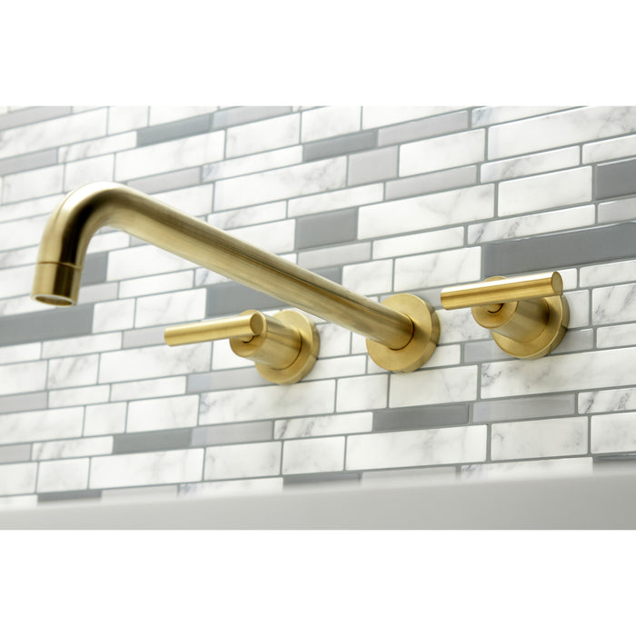 Kingston Sona KS8047CML - Manhattan Two-Handle 3-Hole Wall Mount Tub Faucet, Brushed Brass