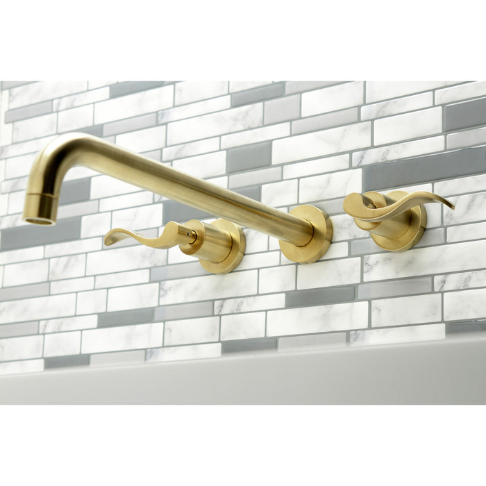 Kingston Sona KS8047DFL - NuWave Two-Handle 3-Hole Wall Mount Tub Faucet, Brushed Brass