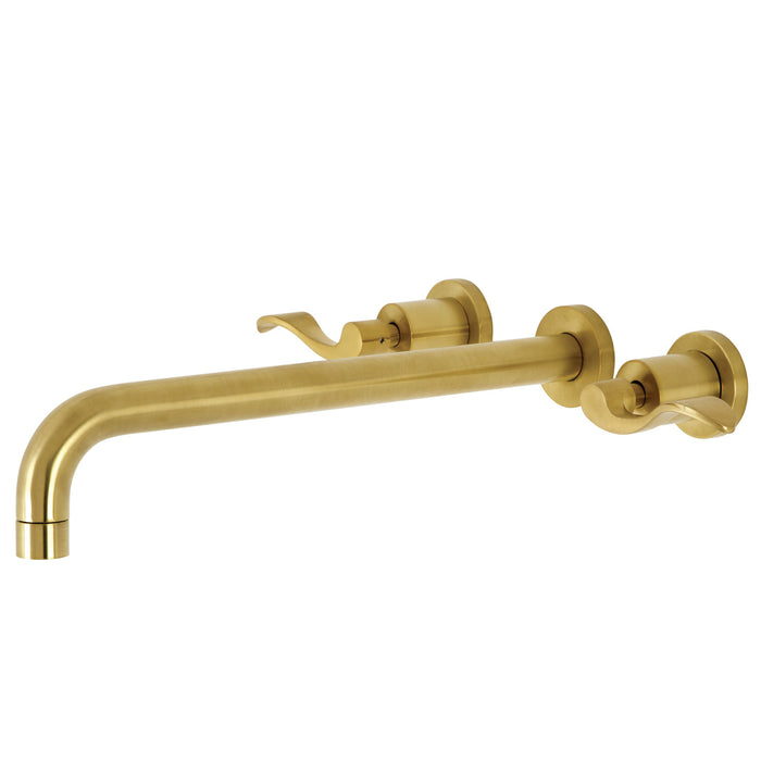 Kingston Sona KS8047DFL - NuWave Two-Handle 3-Hole Wall Mount Tub Faucet, Brushed Brass