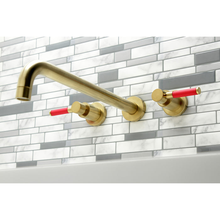 Kingston Sona KS8047DKL - Kaiser Two-Handle 3-Hole Wall Mount Tub Faucet, Brushed Brass