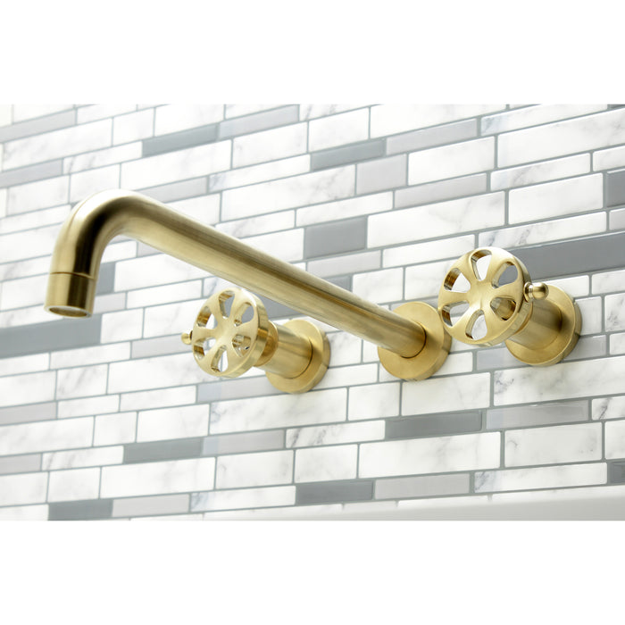 Kingston Sona KS8047RX - Belknap Two-Handle 3-Hole Wall Mount Tub Faucet, Brushed Brass