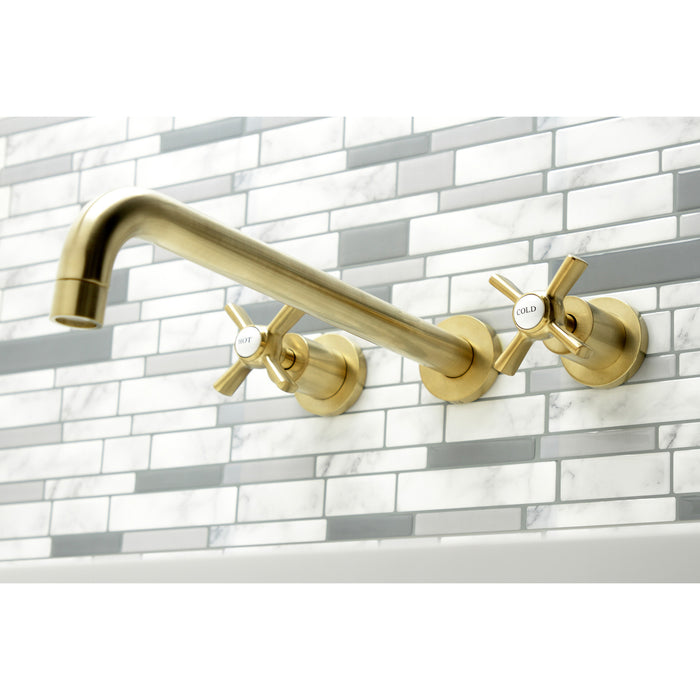 Kingston Sona KS8047ZX - Millennium Two-Handle 3-Hole Wall Mount Tub Faucet, Brushed Brass
