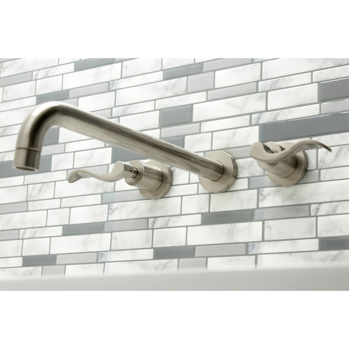 Kingston Sona KS8048DFL - NuWave Two-Handle 3-Hole Wall Mount Tub Faucet, Brushed Nickel