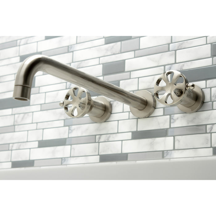 Kingston Sona KS8048RX - Belknap Two-Handle 3-Hole Wall Mount Tub Faucet, Brushed Nickel