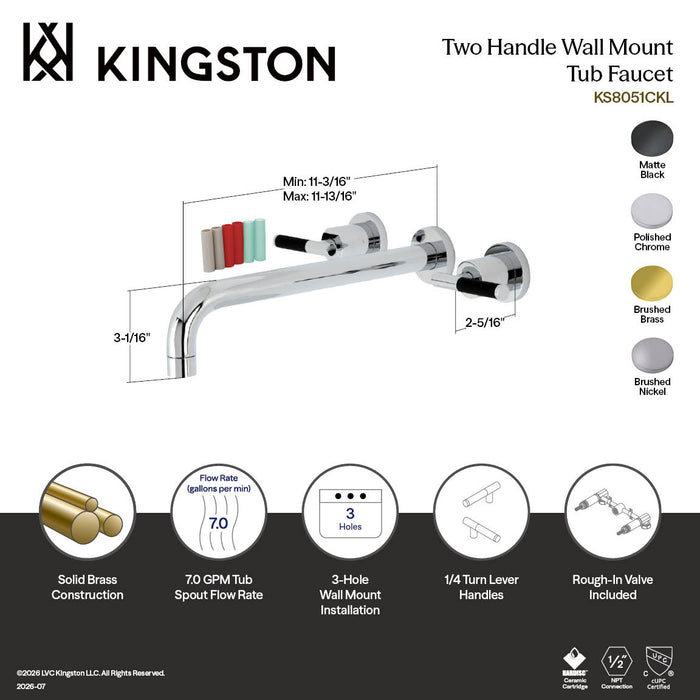 Kingston Sona KS8050CKL - Kaiser Two-Handle 3-Hole Wall Mount Tub Faucet, Matte Black