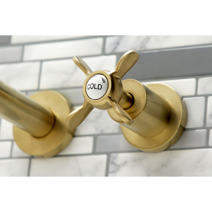 Kingston Tulare KS8057BEX - Essex Two-Handle 3-Hole Wall Mount Tub Faucet, Brushed Brass