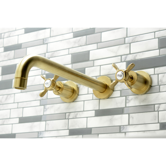 Kingston Tulare KS8057BEX - Essex Two-Handle 3-Hole Wall Mount Tub Faucet, Brushed Brass