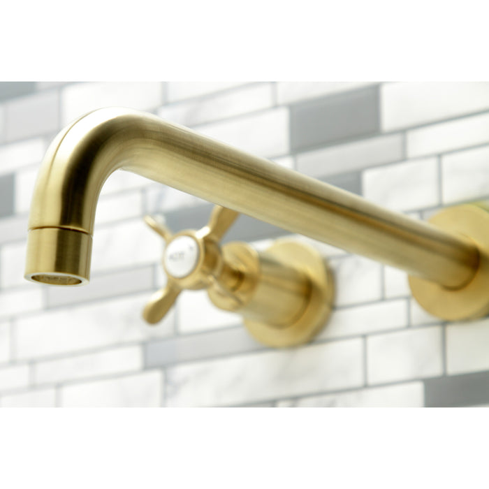 Kingston Tulare KS8057BEX - Essex Two-Handle 3-Hole Wall Mount Tub Faucet, Brushed Brass