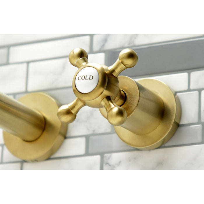 Kingston Tulare KS8057BX - Metropolitan Two-Handle 3-Hole Wall Mount Tub Faucet, Brushed Brass