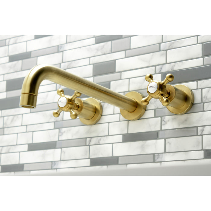 Kingston Tulare KS8057BX - Metropolitan Two-Handle 3-Hole Wall Mount Tub Faucet, Brushed Brass