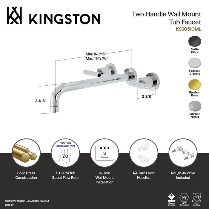 Kingston Sona KS8057CML - Manhattan Two-Handle 3-Hole Wall Mount Tub Faucet, Brushed Brass