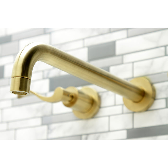 Kingston Tulare KS8057DFL - NuWave Two-Handle 3-Hole Wall Mount Tub Faucet, Brushed Brass