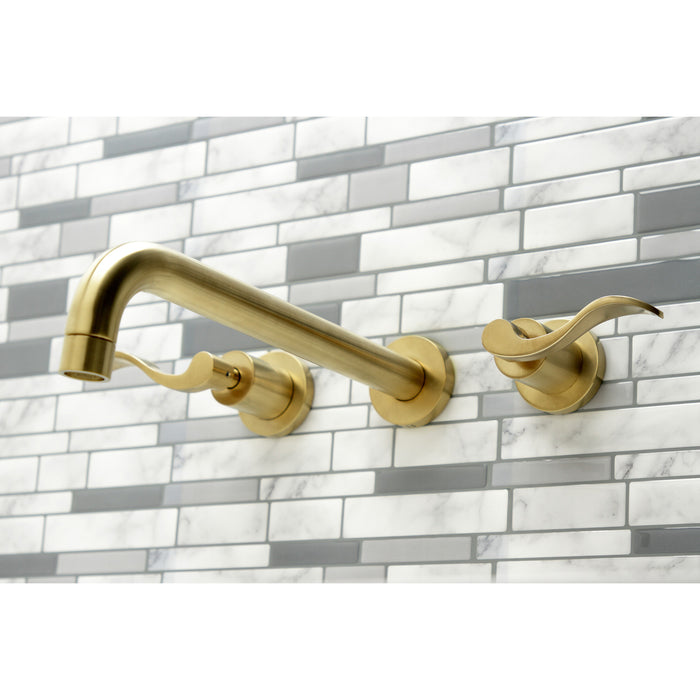 Kingston Tulare KS8057DFL - NuWave Two-Handle 3-Hole Wall Mount Tub Faucet, Brushed Brass