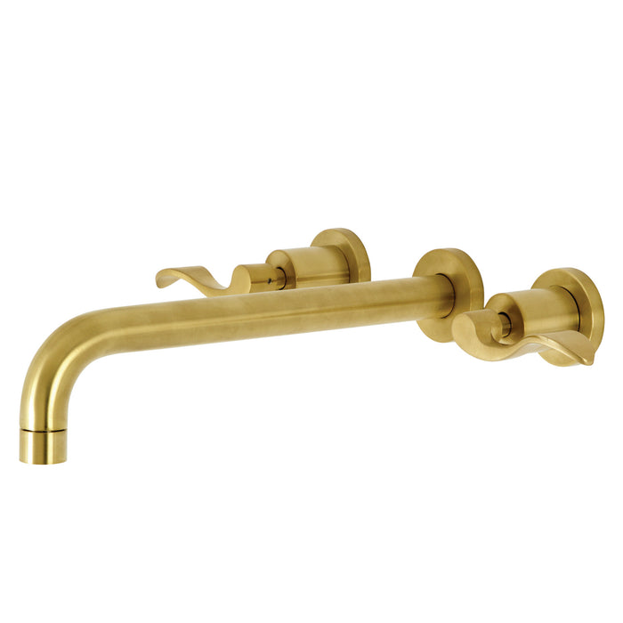 Kingston Tulare KS8057DFL - NuWave Two-Handle 3-Hole Wall Mount Tub Faucet, Brushed Brass