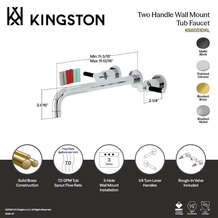 Kingston Sona KS8057DKL - Kaiser Two-Handle 3-Hole Wall Mount Tub Faucet, Brushed Brass