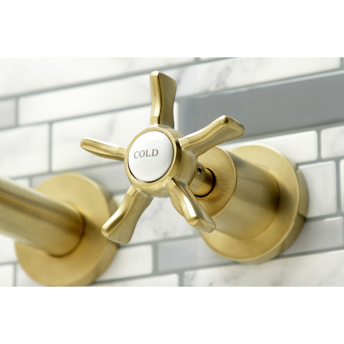 Kingston Tulare KS8057NX - Hamilton Two-Handle 3-Hole Wall Mount Tub Faucet, Brushed Brass