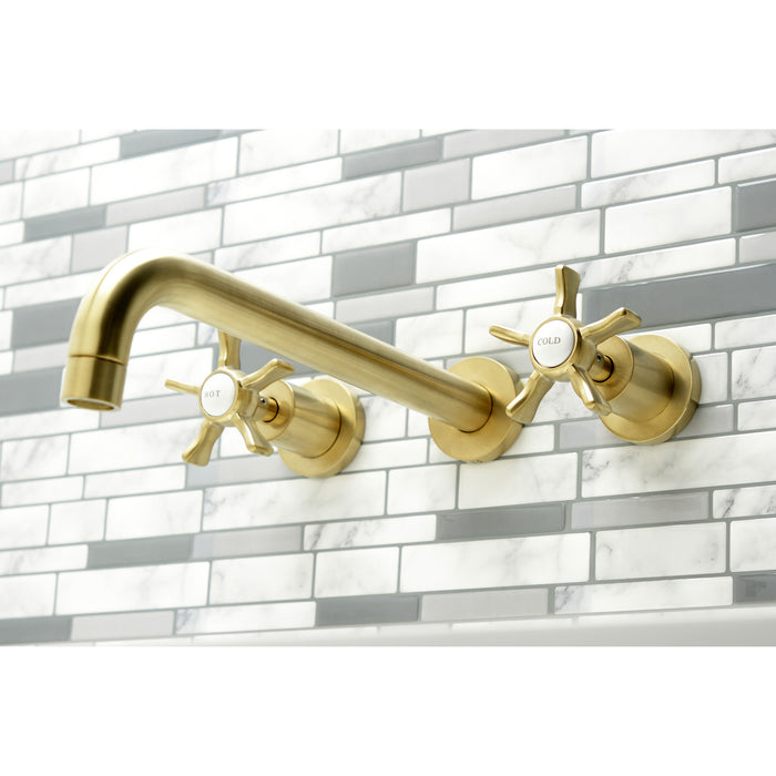 Kingston Tulare KS8057NX - Hamilton Two-Handle 3-Hole Wall Mount Tub Faucet, Brushed Brass