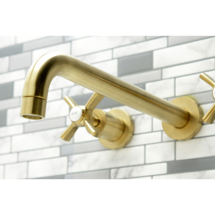 Kingston Tulare KS8057ZX - Millennium Two-Handle 3-Hole Wall Mount Tub Faucet, Brushed Brass