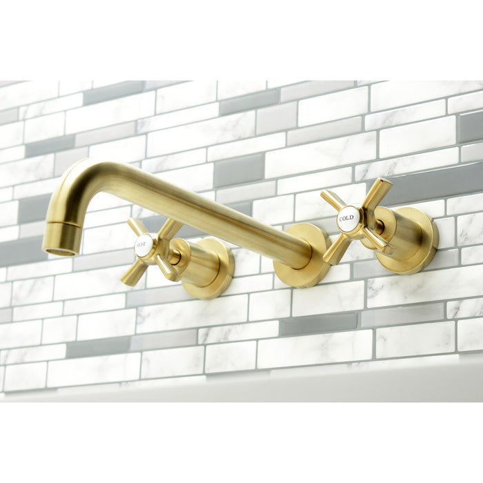 Kingston Tulare KS8057ZX - Millennium Two-Handle 3-Hole Wall Mount Tub Faucet, Brushed Brass