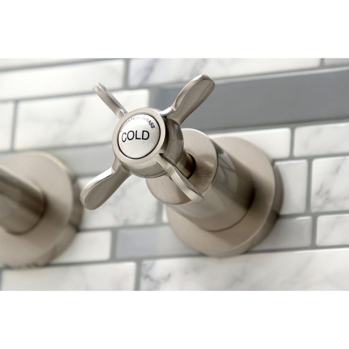 Kingston Tulare KS8058BEX - Essex Two-Handle 3-Hole Wall Mount Tub Faucet, Brushed Nickel