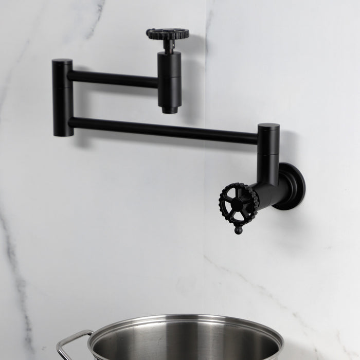 Kingston Sona KS8100CG - Fuller Two-Handle 1-Hole Wall Mount Pot Filler Faucet, Matte Black