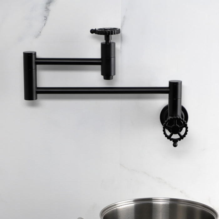 Kingston Sona KS8100CG - Fuller Two-Handle 1-Hole Wall Mount Pot Filler Faucet, Matte Black