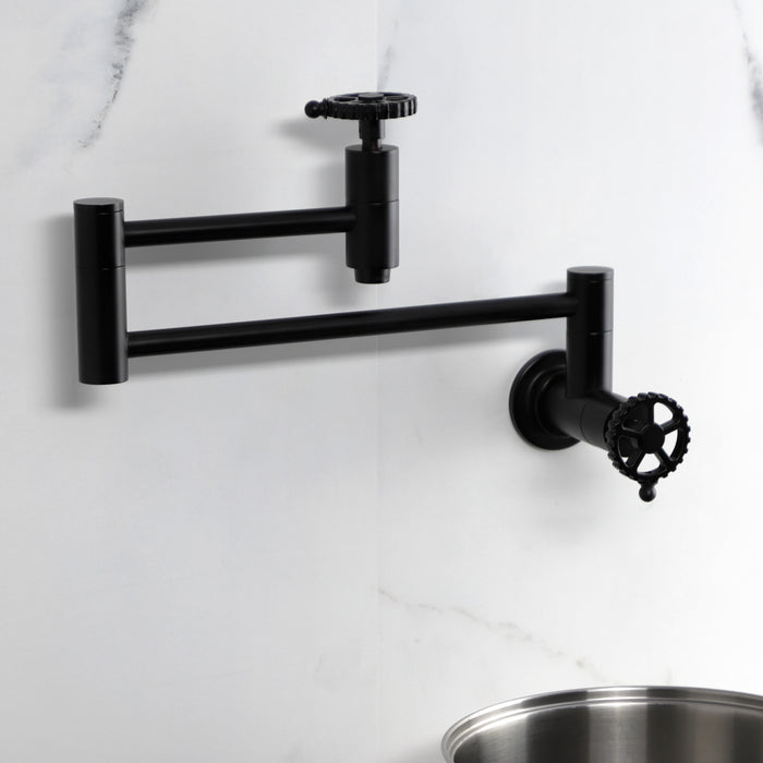 Kingston Sona KS8100CG - Fuller Two-Handle 1-Hole Wall Mount Pot Filler Faucet, Matte Black