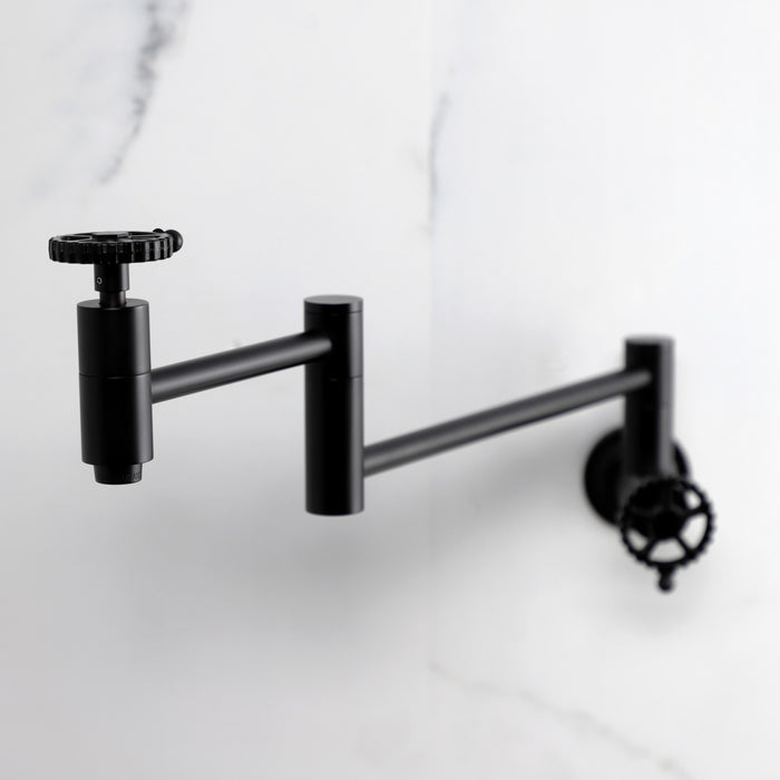 Kingston Sona KS8100CG - Fuller Two-Handle 1-Hole Wall Mount Pot Filler Faucet, Matte Black