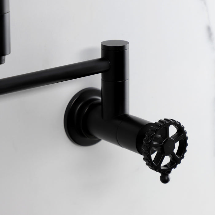 Kingston Sona KS8100CG - Fuller Two-Handle 1-Hole Wall Mount Pot Filler Faucet, Matte Black