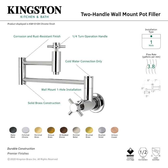 Kingston Sona KS8100DX - Concord Two-Handle 1-Hole Wall Mount Pot Filler Faucet, Matte Black