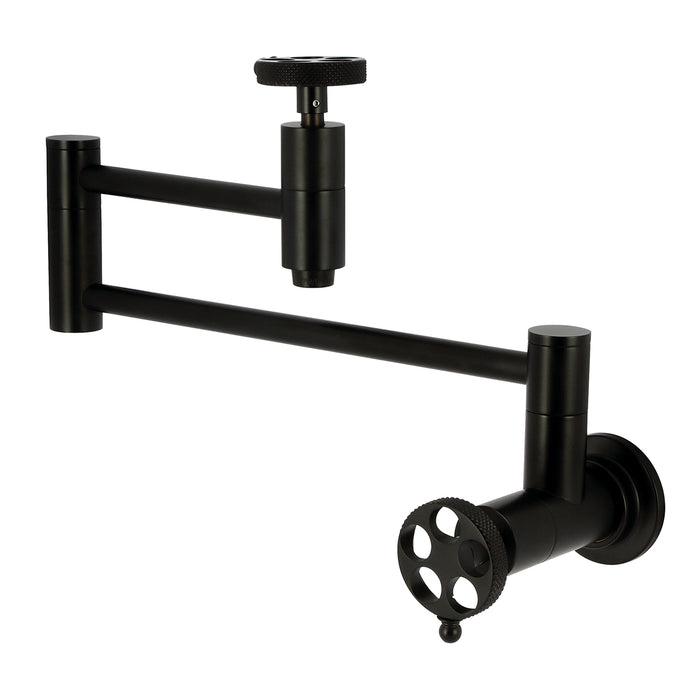 Kingston Sona KS8100RKX - Webb Two-Handle 1-Hole Wall Mount Pot Filler Faucet with Knurled Handle, Matte Black
