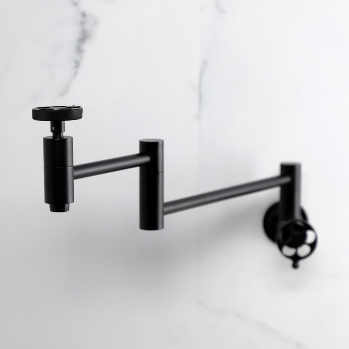 Kingston Sona KS8100RKZ - Wendell Two-Handle 1-Hole Wall Mount Pot Filler Faucet with Knurled Handle, Matte Black