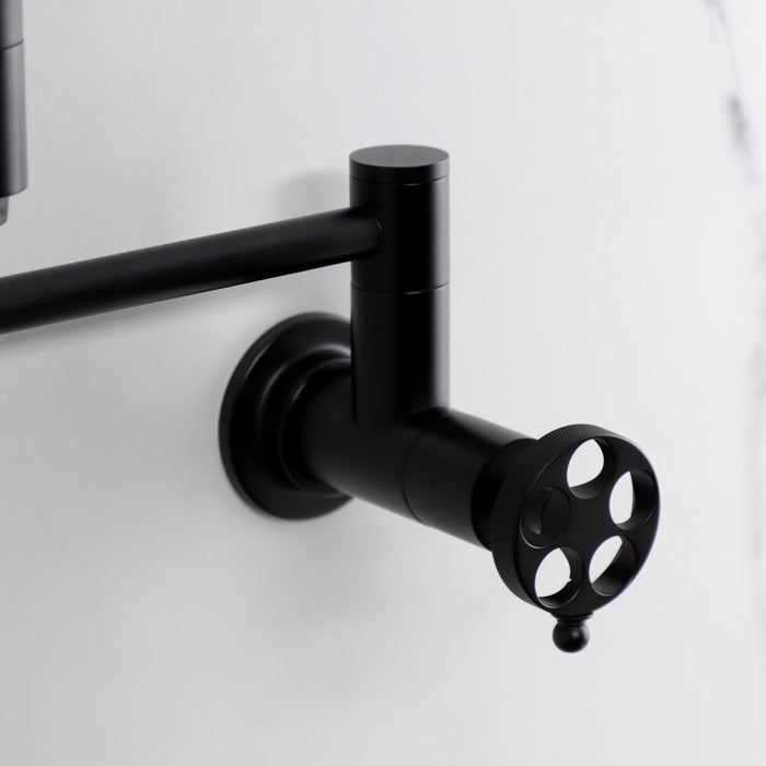 Kingston Sona KS8100RKZ - Wendell Two-Handle 1-Hole Wall Mount Pot Filler Faucet with Knurled Handle, Matte Black