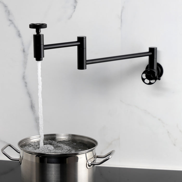Kingston Sona KS8100RKZ - Wendell Two-Handle 1-Hole Wall Mount Pot Filler Faucet with Knurled Handle, Matte Black