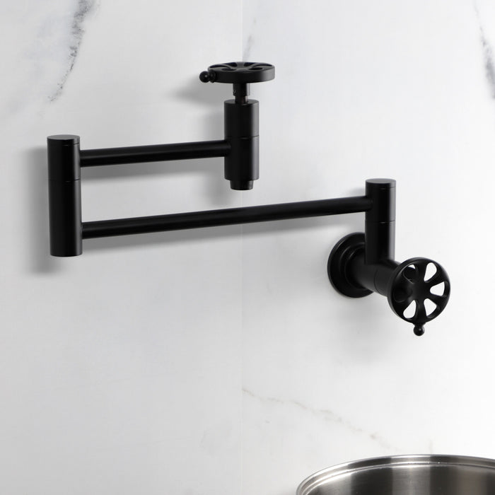 Kingston Sona KS8100RX - Belknap Two-Handle 1-Hole Wall Mount Pot Filler Faucet, Matte Black