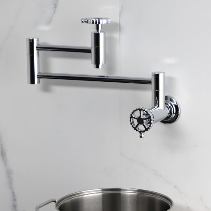 Kingston Sona KS8101CG - Fuller Two-Handle 1-Hole Wall Mount Pot Filler Faucet, Polished Chrome