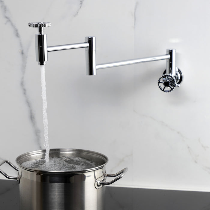 Kingston Sona KS8101CG - Fuller Two-Handle 1-Hole Wall Mount Pot Filler Faucet, Polished Chrome