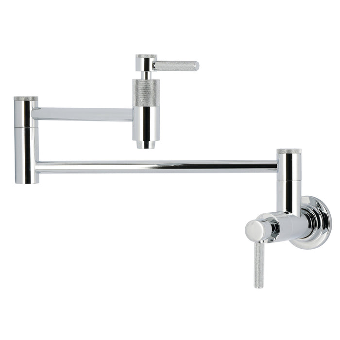 Kingston Sona KS8101KNL - Convergent Two-Handle 1-Hole Wall Mount Pot Filler Faucet with Knurled Handle, Polished Chrome